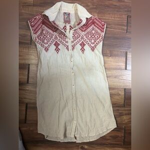 Johnny was xs Aztec boho button down dress c pics 34” long western rodeo costal